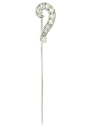 Vintage 14K White Gold Tie Pin with Diamond Brooch
